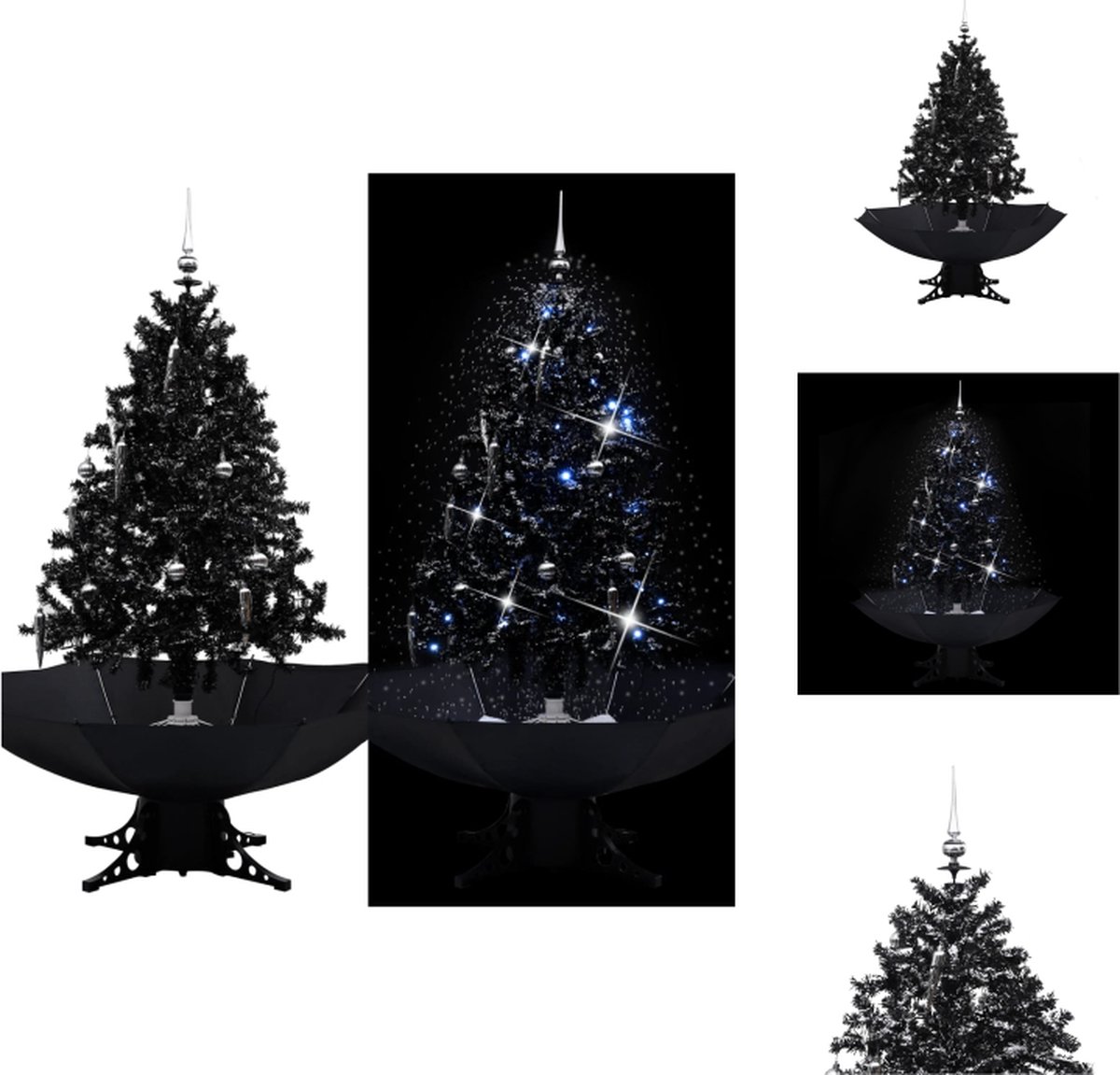 vidaXL Kunstkerstboom - Vallende Sneeuw - 140 cm - Zwart - Decoratieve kerstboom