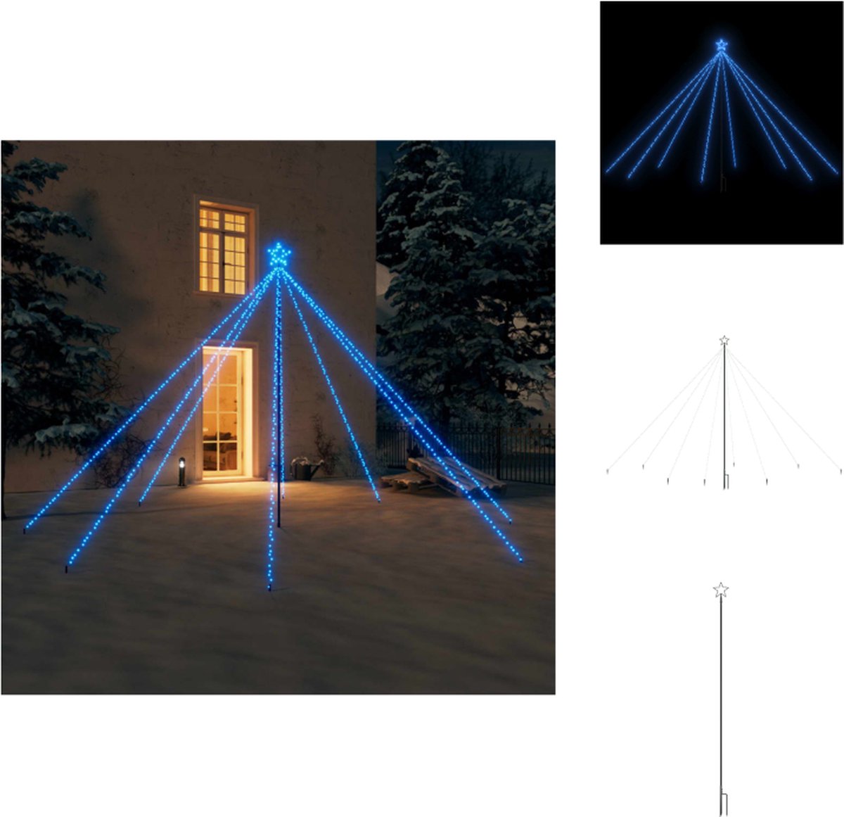 vidaXL Kerstboomverlichting - Watervalontwerp - 576 LEDs - 10m Stroomsnoer - IP44 Waterbestendig - Blauw - 3.6m Hoogte - Decoratieve kerstboom