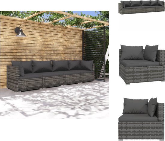 vidaXL Poly Rattan Tuinset - Grijs - Modulair Design - Waterbestendig - Hoogwaardig Materiaal - Stevig Frame - Comfortabele Kussens - Tuinset