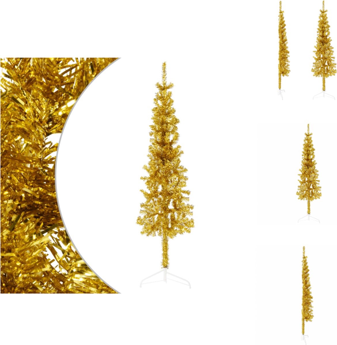 vidaXL Halve Kunstkerstboom - Levensecht PVC - Smal - Voordelige Kerstdecoratie - Goud - Afmeting 40cm x 120cm - Standaard 30cm x 30cm - 80 uiteinden - Montage vereist - Decoratieve kerstboom