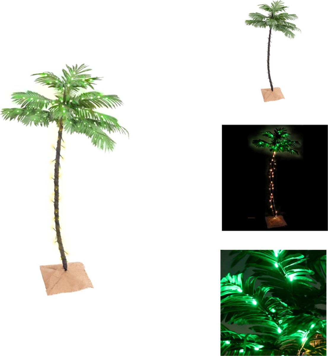 vidaXL LED Palmboom - 35 x 35 x 150 cm - 88 LEDs - 8 functies - Warmwit licht - Decoratieve kerstboom