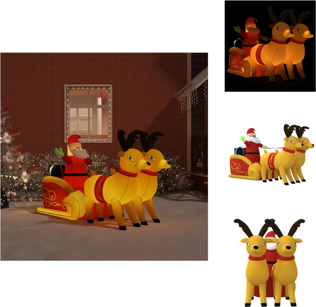 vidaXL Opblaasbare Kerstman met Rendieren - Tuindecoratie 220x105x130cm - LED Verlichting - Snel Op te Blazen - Decoratieve kerstboom