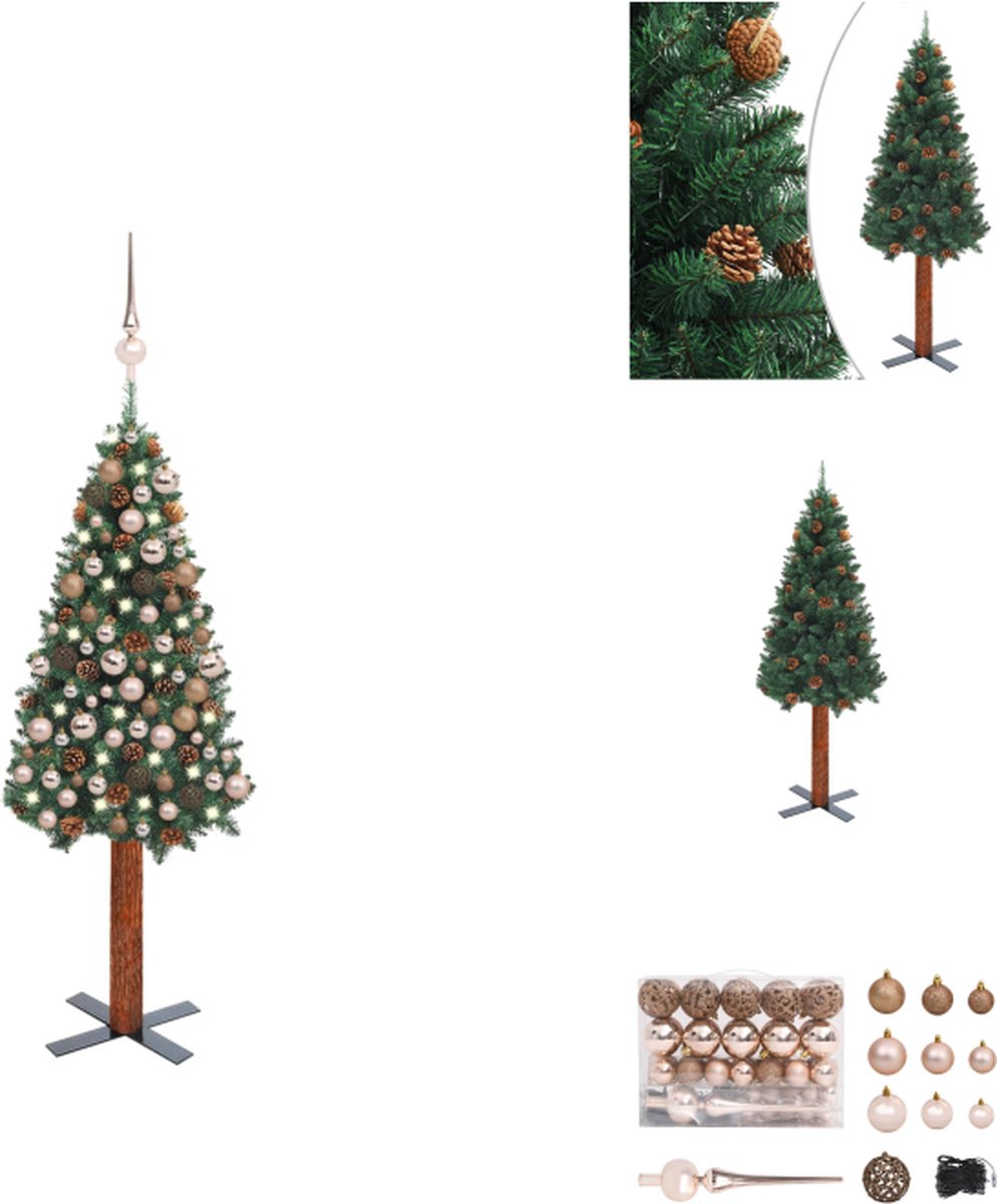 vidaXL Kerstboom Smal - PVC/Massief grenenhout/Gepoedercoat staal - 180 cm - LED-verlichting - Groen - RGB - USB - Decoratieve kerstboom