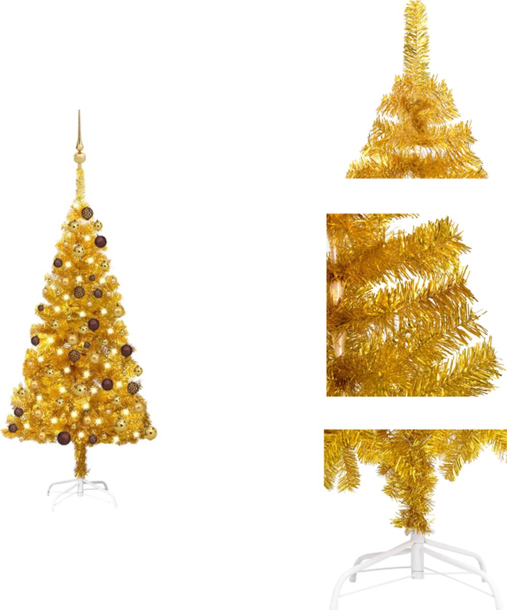 vidaXL Kunstkerstboom - Glanzend goud - 120 cm - Met LED-verlichting - USB-aansluiting - Decoratieve kerstboom