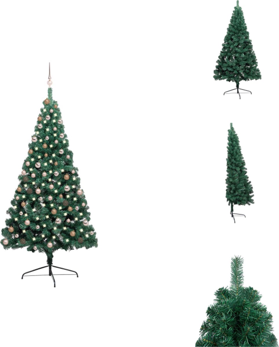 vidaXL Kunstkerstboom Halfrond Groen 120x60 cm - LED-verlichting - USB-aansluiting - Decoratieve kerstboom