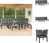 vidaXL Loungeset Hoek + 3 stoelen + voetenbank - zwart - 110 kg draagvermogen - incl - kussens - PE-rattan - Tuinset