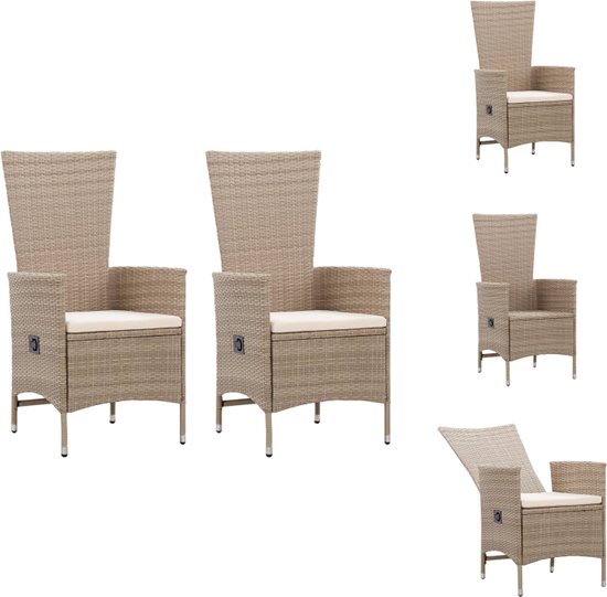 vidaXL Poly Rattan Fauteuil - Beige - 58 x 62 x 108 cm - Verstelbare rugleuning - Tuinstoel