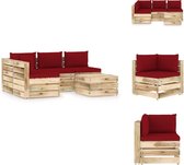 vidaXL Pallet Loungeset - Grenenhout - Wijnrood - 69x70x66cm - 60x70x66cm - 60x62x37cm - Tuinset