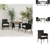 vidaXL Tuinset - naam - Tafel en 2 stoelen - Zwart - Afmetingen tafel- 70 x 70 x 72 cm - Afmetingen stoel- 52 x 56 x 88 cm - Kussens inbegrepen - Tuinset