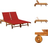 vidaXL Chaise longue Bois d'acacia - Ajustable - Avec Roues - kussen rouge - 200x118x30 cm - Assemblage requis - Comprend 2 coussins - Chaise longue