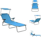 vidaXL Chaise longue de Jardin - Blauw - 71,5 x 188 x 27 cm - Dossier et auvent réglables - Pliable - Chaise longue