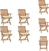 vidaXL Tuinstoelenset - Teakhout - Inklapbaar - Fijn geschuurd - 4 stoelen - Crèmewit kussen - Tuinstoel
