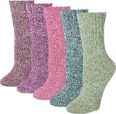 5 paar merinowol sokken dames dikker thermische breien crew dames sok voor wandelen backpacken klimmen winter (groen, roze, rood), Groen, Roze, Rood, 37-42 EU