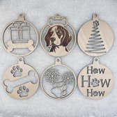 Kerstbal Beagle - Kerstornamenten van Hout - Kerstbal Hond - Kerstdecoratie 6 stuks