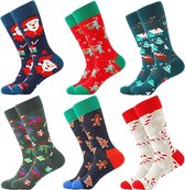Grappige herensokken Christmas Socks voor Heren Dames 6 paar Kerstontwerp Feestelijke Katoenen Kerstsokken Kleurrijke Sokken 39-46