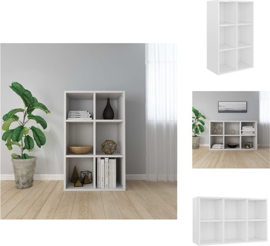 vidaXL Boekenkast - 66 x 30 x 97.8 cm - Hoogglans wit - 6 vakken - Kast