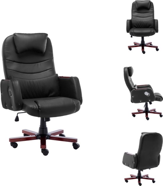 vidaXL verstelbare kantoorstoel - zwart kunstleer - 66 x 68 x (106-115) cm - ergonomisch - Bureaustoel