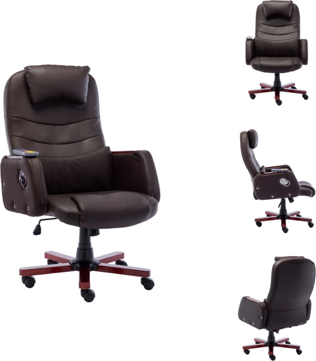 vidaXL ergonomische kantoorstoel - bruin kunstleer - 66 x 68 x (106-115) cm - met massage- en ligfunctie - Bureaustoel