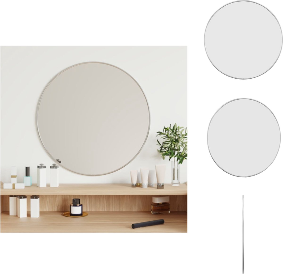 VidaXL Wandspiegel Zilver Ø50cm Duurzaam glas en PVC Spiegel