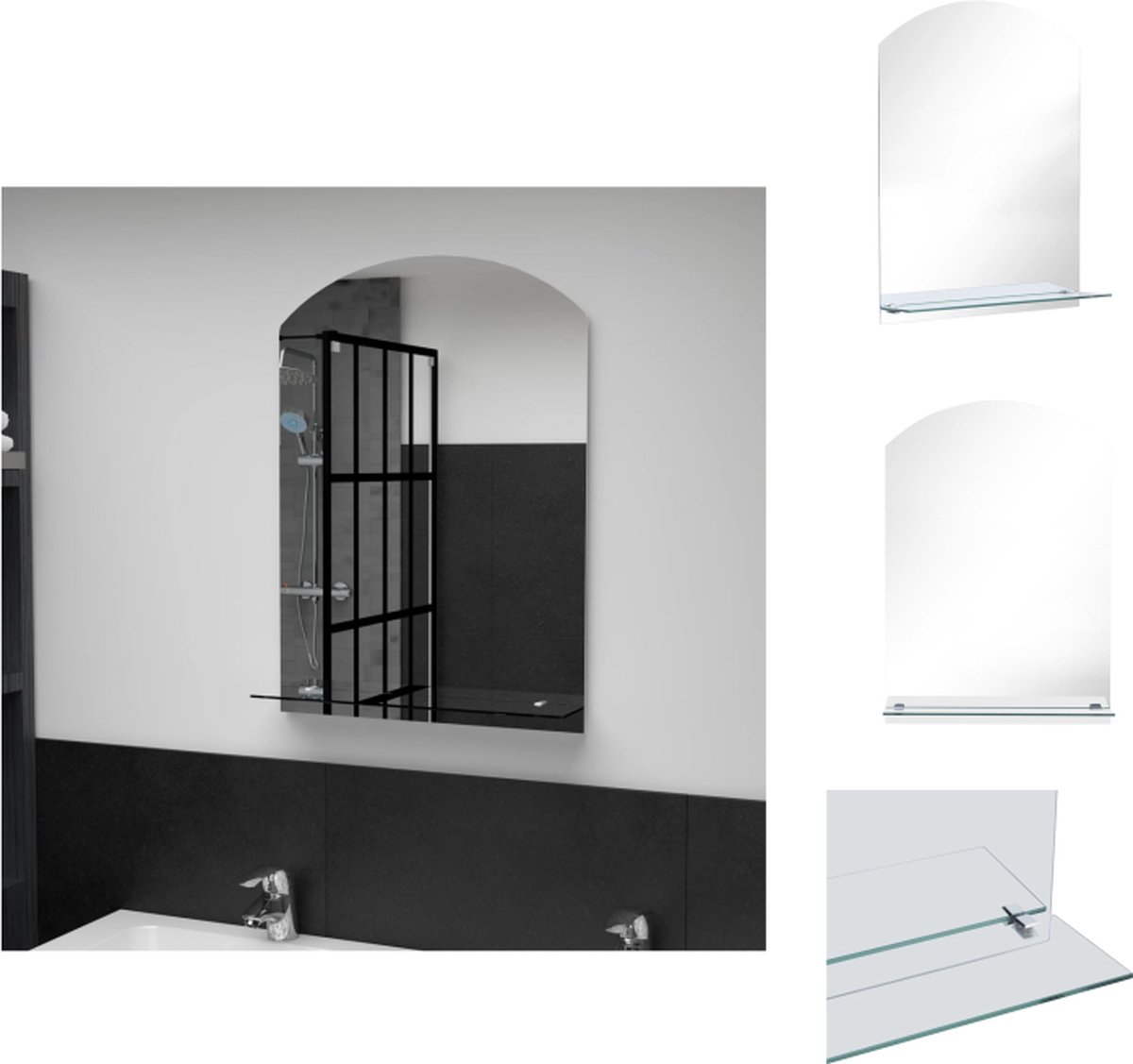 VidaXL Wandspiegel met schap Badkamermeubel Gehard glas 50 x 70 cm Minimalistisch design Spiegel