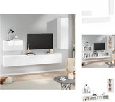 vidaXL televisiemeubel set - hoogglans wit - bewerkt hout - 2x 100 x 30 x 30 cm - 1x 60 x 30 x 30 cm - 1x 30.5 x 30 x 110 cm - Kast