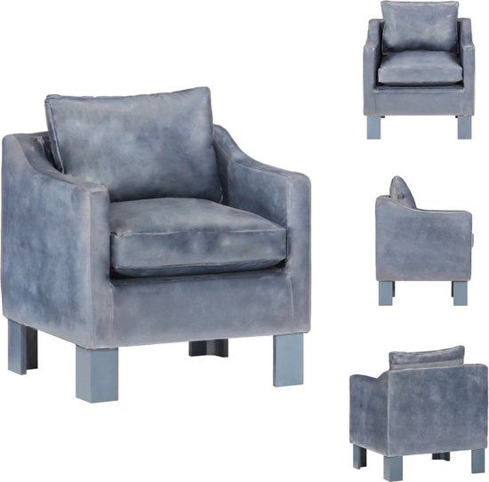 vidaXL Luxe Kuipstoel - naam - Stoel - 63x55x60 cm - Grijs - Echt Geitenleer en Massief Mangohout - Fauteuil