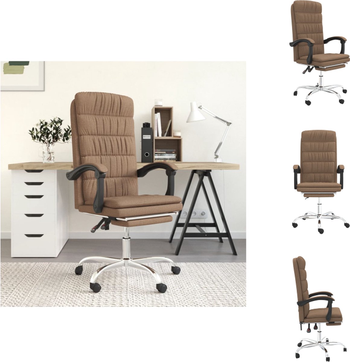 vidaXL Verstelbare Bureaustoel - Bruin - 63 x 56 x (112.5 - 122) cm - Ademend en Duurzaam - Bureaustoel