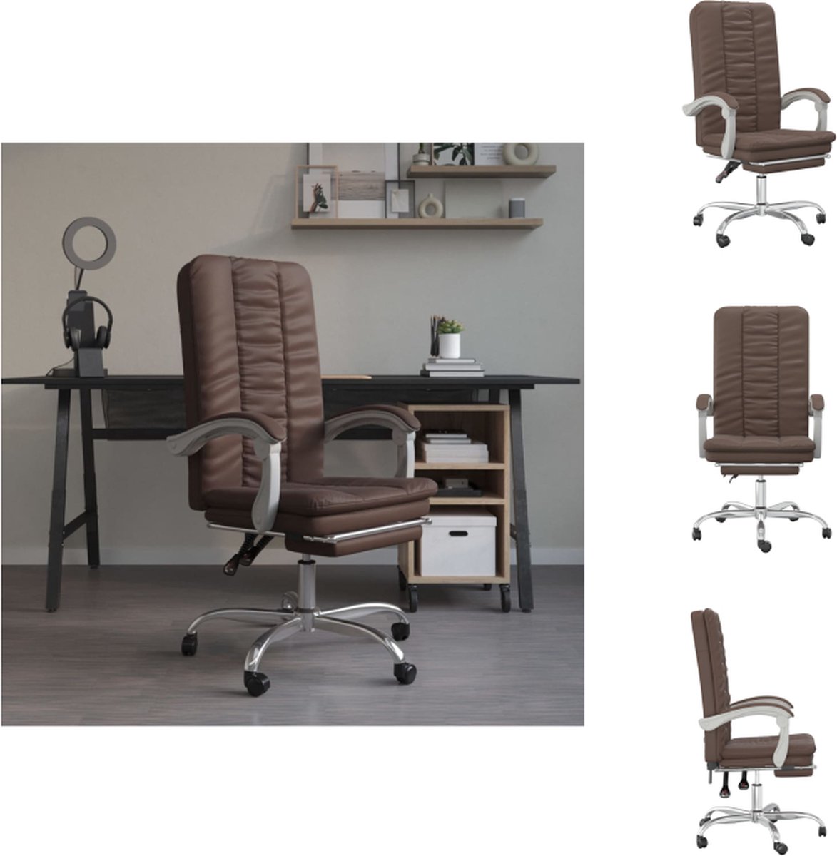 vidaXL Bureaustoel Verstelbaar Bruin Kunstleer - 63x56x(110.5-120) cm - Duurzaam - 360 graden draaibaar - Bureaustoel
