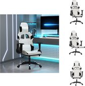 vidaXL Gamingstoel - Massagefunctie - Verstelbare rugleuning en voetensteun - Stevig en stabiel - Wit/Zwart - 64x60x(117-127) cm - Bureaustoel