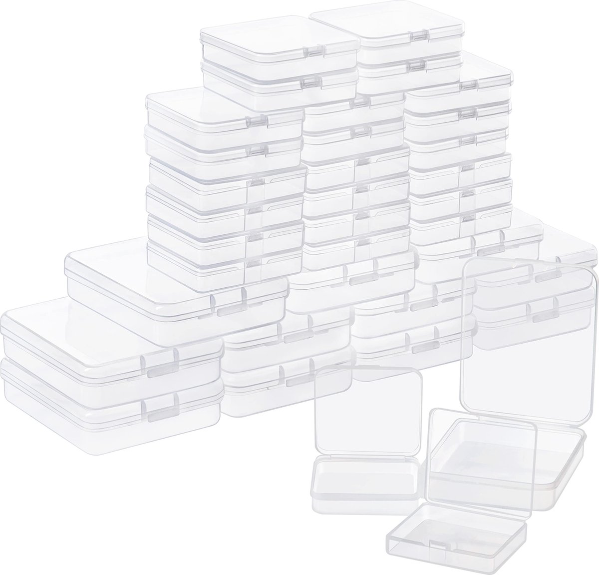 Belle Vous 36 Pak Doorzichtig Plastic Opslag Doos Containers met Gescharnierde Deksels - Small, Medium & Large Maat Dozen - Stapelbare Mini Bakjes voor Pillen, Kralen, Sieraden en DIY items