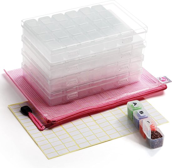 Belle Vous 285 Delig 5D Diamond Dot Painting Borduur Opslag Dozen met Accessoires – 4 x 28 Batjes, Zakjes en Labels Kit voor Kunst en Knutselen – Voor Kinderen en Volwassenen