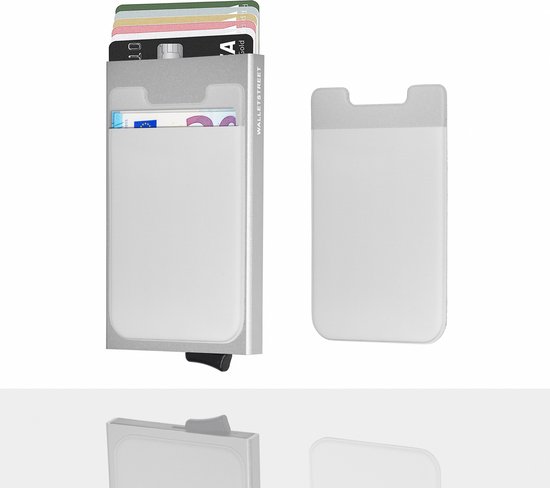 Walletstreet Uitschuifbare Pasjeshouder Slim-Fit Plus Collection Aluminium Creditcardholder/Card Protector Anti-Skim/ RFID 7 Pasjes Met Plakwallet – Voor Mannen & Vrouwen -Kerstcadeau Ideale Geschenk- Zilver