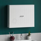 Double Door Wall Mounted Bathroom Cabinet, Slat Effect Wood, White
