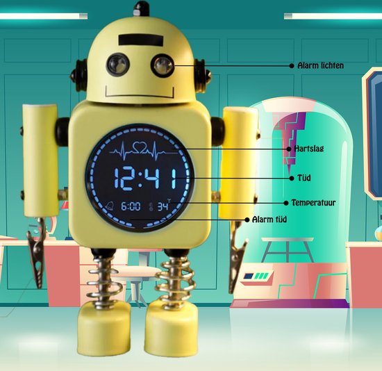 De Professor en Kwast - Digitale Kinderwekker Robot (Geel)
