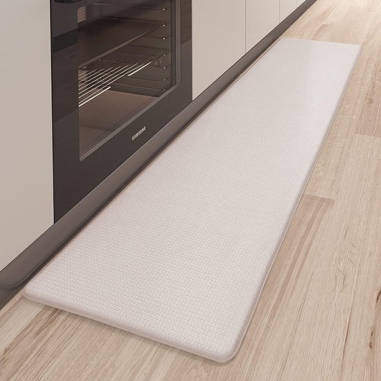 Tapis de cuisine en PVC lavable et antidérapant - Tapis de cuisine imperméable et résistant à l'huile - Tapis de cuisine lourd pour cuisine, couloir, bar à eau (beige, 44 x 120 cm)