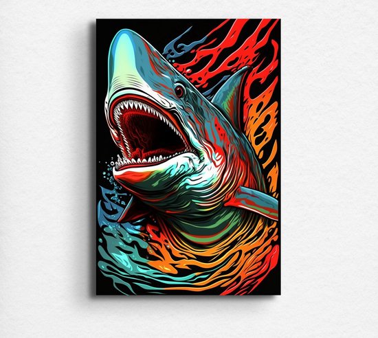 psychedelic poster - kleurrijke poster - poster dieren - surrealisme poster - haai poster - poster haai - 80 x 120 cm