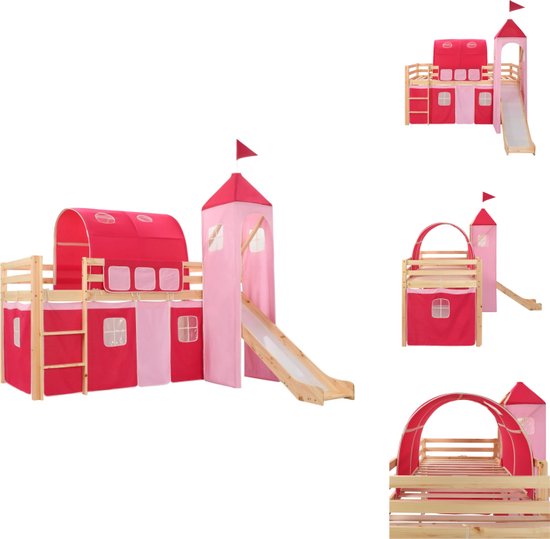 vidaXL Lit mezzanine pour enfant Thème Princesse - Lit mezzanine en bois avec tente - Toboggan et échelle - 90x200 cm - Lit