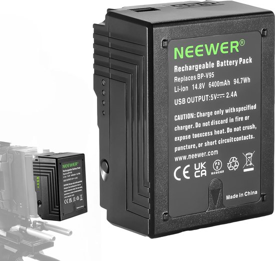 Neewer® - V Mount/V Lock Accu - 94.7Wh 14.8V, 6400mAh - Compact Oplaadbare Lithium Batterij voor Broadcast Studio Camcorder - Compatibel met Sony HDCAM XDCAM Digitale Cinema Camera's, BP-V95