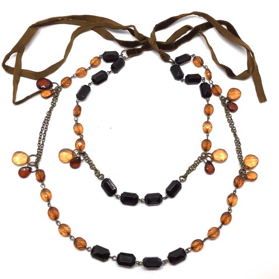 Collier Behave - femme - marron - couleur or - perles - noeud - chaîne moyenne - 140 cm