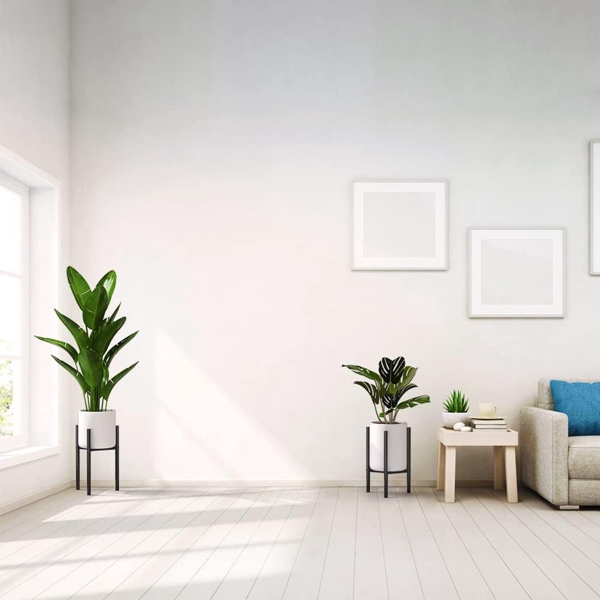 Plantenstandaard van metaal verstelbare plantenstandaard moderne bloempothouder voor binnen en buiten bloempotstandaard voor 2-30 cm set van 2 zwart