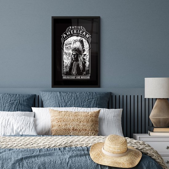 Cadre photo avec affiche - Indien - Vintage - Zwart - Wit - 40x60 cm - Cadre pour affiche