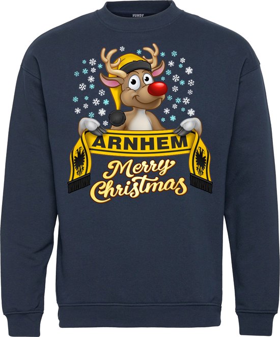 Pull de Noël Arnhem | Ugly Christmas Pull Femme Homme | cadeau de Noël | Partisan de Vitesse | Marine | taille XS