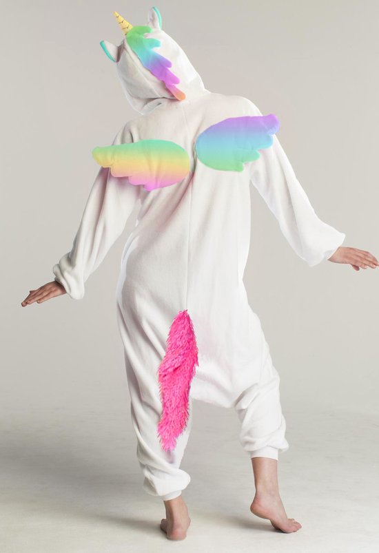 KIMU Onesie Regenboog Pegasus Pak - Maat M-L - Eenhoornpak Kostuum Eenhoorn Unicorn 170 176 - Jumpsuit Huispak Dierenpak Pyjama Dames Heren Festival