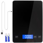 Balance de cuisine - Numérique - Rechargeable - Incl. Câble USB et Piles - Fonction Tare - 2 gr à 10 kg - Zwart