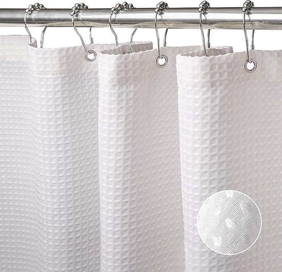 Wafelstofdouchegordijn met metalen douchegordijnringen, stof, textiel