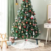 Kerstboomrok met zilveren sneeuwvlokken, imitatiebont, 90 cm, wit pluche, borduurwerk, sneeuw, mat, voor Kerstmis, nieuwjaar, feestdagen, feestdecoratie (zilver, 90 cm)