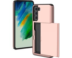 foto van iMoshion Hoesje Geschikt voor Samsung Galaxy S21 FE Hoesje - Ruimte voor 2 pasjes - iMoshion Backcover met pasjeshouder - Rosé Goud