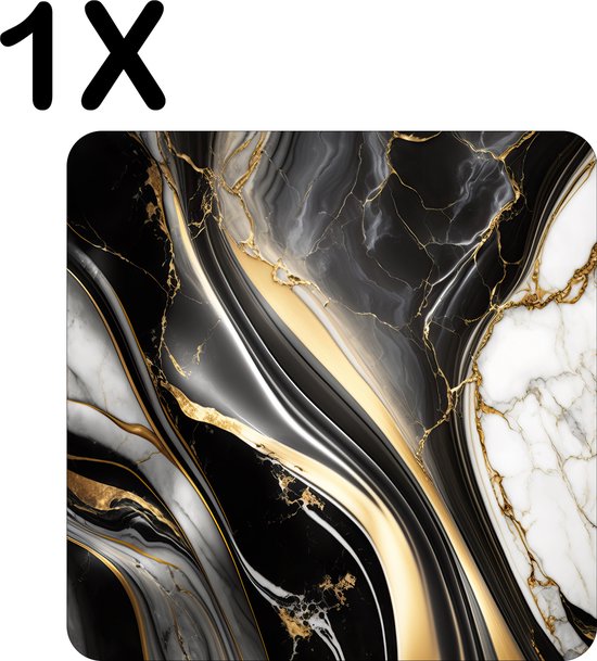BWK Luxe Placemat Zwart met Wit en Gouden Marmer Set van 1