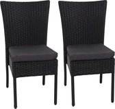 Set van 2 polyrotan stoelen MCW-G19, balkonstoel tuinstoel, stapelbaar ~ zwart, donkergrijze kussens
