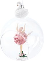 BRUBAKER Premium Kerstballen Ballerina In Roze Jurk - 10 Cm Glazen Bal Met Zwaan Porseleinen Figuur - Transparante Kerstboom Bal Met Balletdanser - Kerstbal